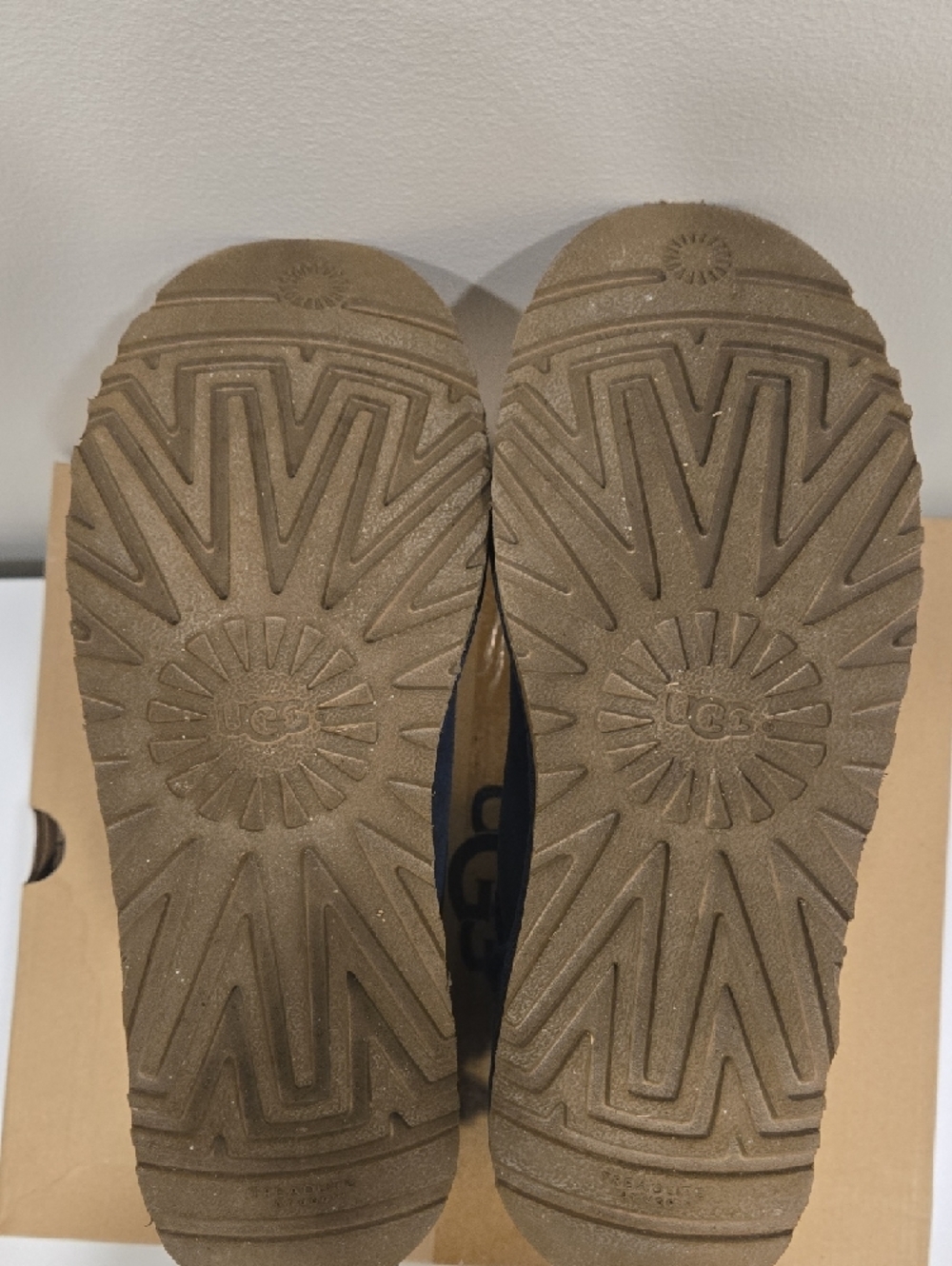 UGG Navy Short Suede Boots with Shearling Trim, 2x Bows On Each Boot - Picture 15 of 16